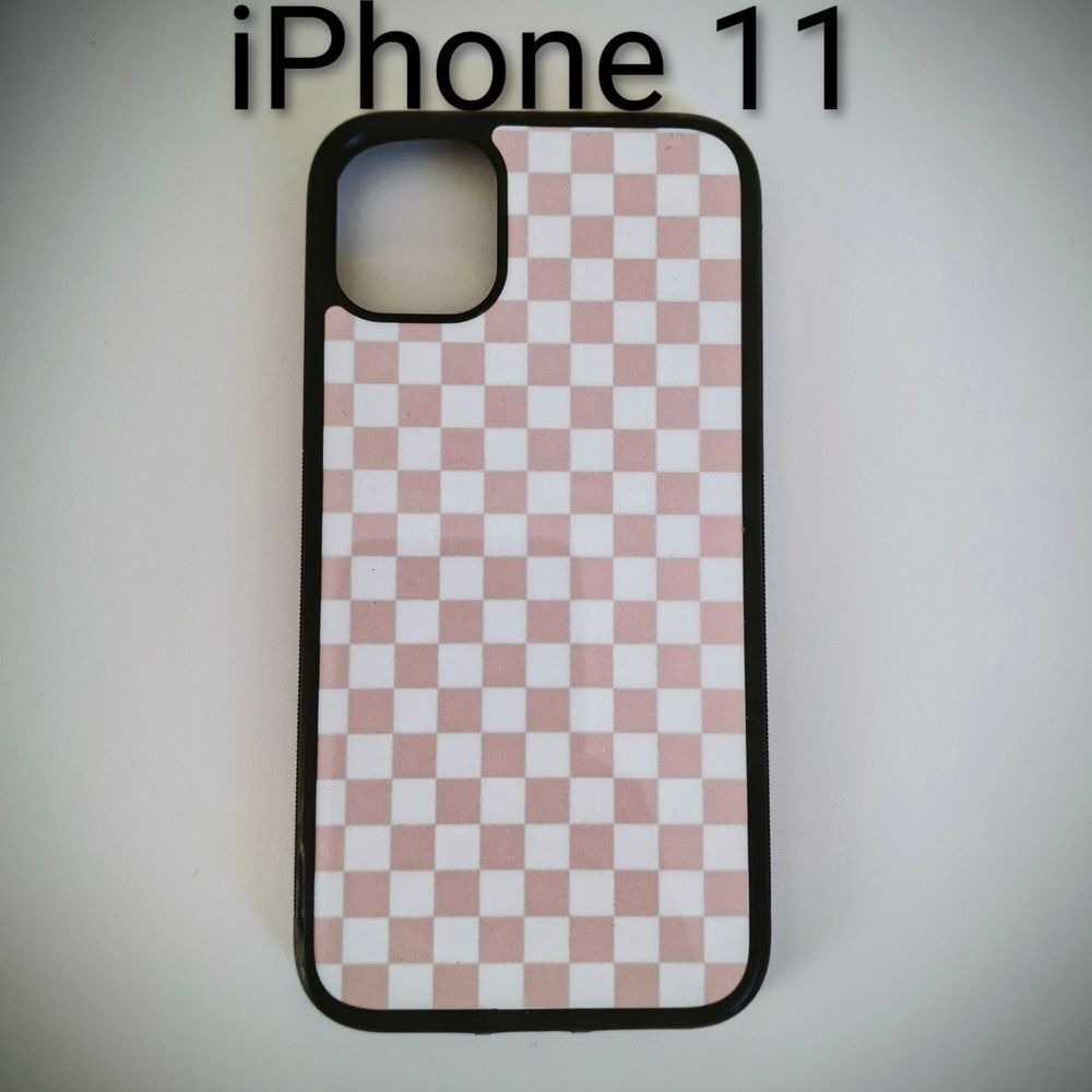 iPhone 11 Checkered Phone Case - Pink and White